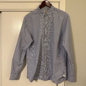 J. Crew Mens 2-Ply Cotton Medium Blue Striped Button Down Shirt